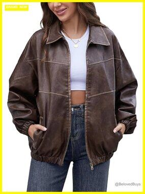 Oversized Y2K Faux Leather Jacket Vintage Plus Size Motorcycle Coat